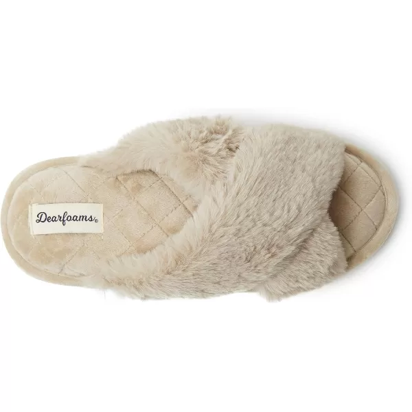 Dearfoams Women's Jessica faux faux fur Cross Band Slide Slipper