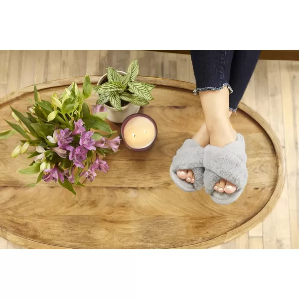 Dearfoams Women's Jessica faux faux fur Cross Band Slide Slipper