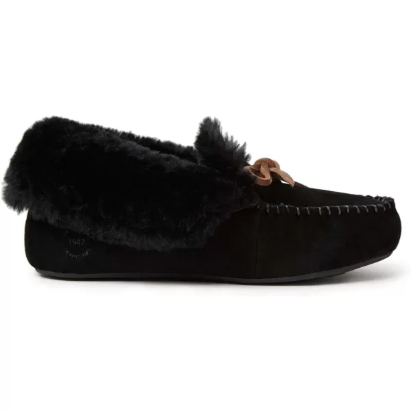 Dearfoams Women's Suede Foldover Bootie Slipper with Tie