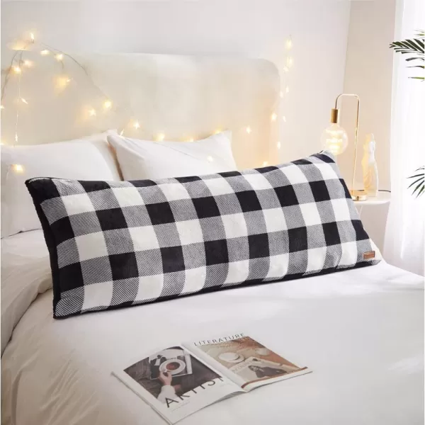 Dearfoams Grey and White Check Plaid Full Body Pillow,Royal Plush with Sherpa Reverse Fabric,48"x20" Long Pillow