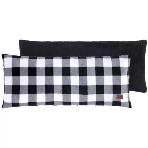 Dearfoams Grey and White Check Plaid Full Body Pillow,Royal Plush with Sherpa Reverse Fabric,48"x20" Long Pillow