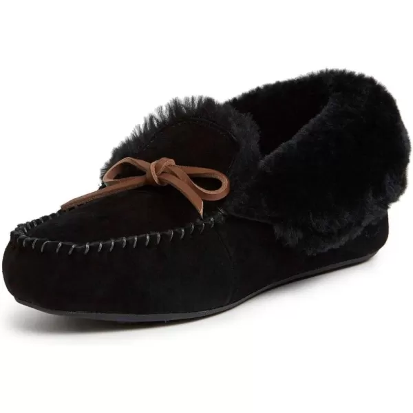 Dearfoams Women's Suede Foldover Bootie Slipper with Tie
