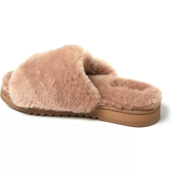 Dearfoams Women's Fireside Cairns Shearling Easy on/Off Slide Sandal Slipper