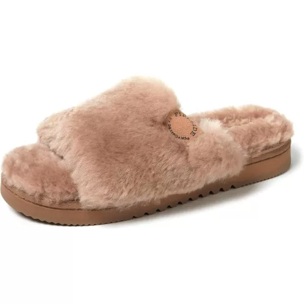 Dearfoams Women's Fireside Cairns Shearling Easy on/Off Slide Sandal Slipper