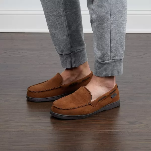 Dearfoams Men's Keaton Memory Foam Moccasin with Wide Widths Slipper