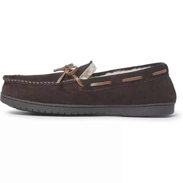 Dearfoams Men's Hudson Suede Memory Foam Moccasin with Tie Slipper