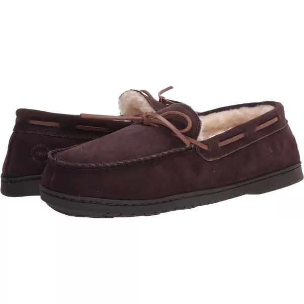 Dearfoams Men's Hudson Suede Memory Foam Moccasin with Tie Slipper