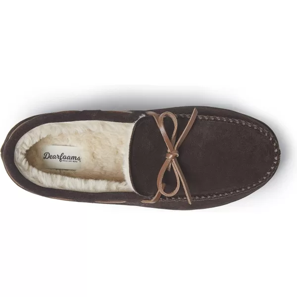 Dearfoams Men's Hudson Suede Memory Foam Moccasin with Tie Slipper