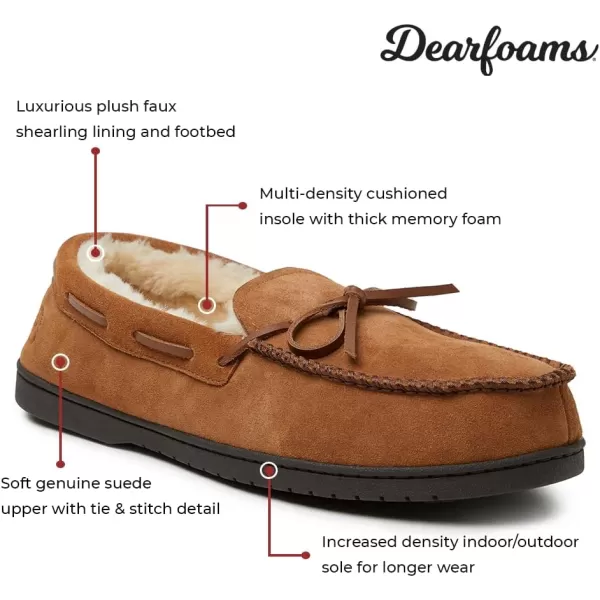 Dearfoams Men's Hudson Suede Memory Foam Moccasin with Tie Slipper