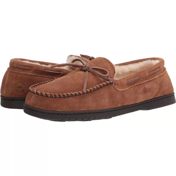 Dearfoams Men's Hudson Suede Memory Foam Moccasin with Tie Slipper