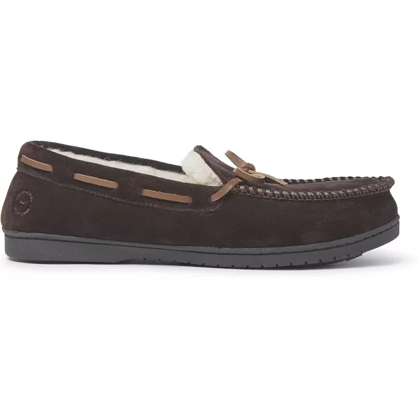 Dearfoams Men's Hudson Suede Memory Foam Moccasin with Tie Slipper