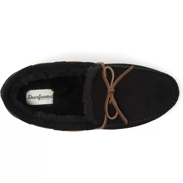 Dearfoams Men's Hudson Suede Memory Foam Moccasin with Tie Slipper
