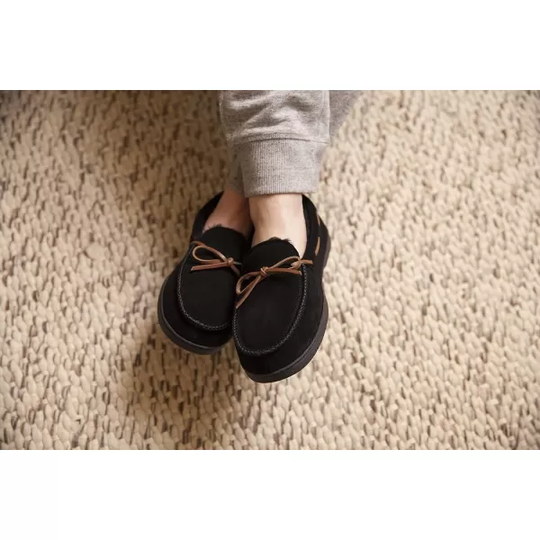 Dearfoams Men's Hudson Suede Memory Foam Moccasin with Tie Slipper