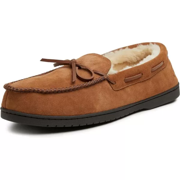 Dearfoams Men's Hudson Suede Memory Foam Moccasin with Tie Slipper