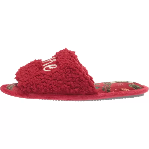Dearfoams Women's Lane Giftable Holiday Slide with Novelty Sayings Applique Slipper