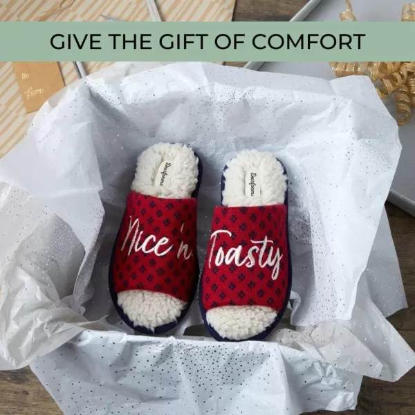 Dearfoams Women's Lane Giftable Holiday Slide with Novelty Sayings Applique Slipper