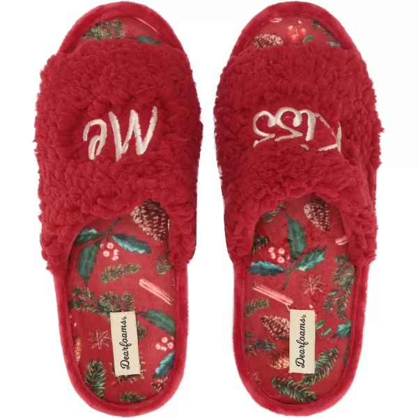 Dearfoams Women's Lane Giftable Holiday Slide with Novelty Sayings Applique Slipper
