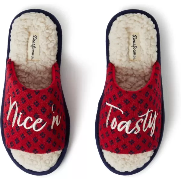 Dearfoams Women's Lane Giftable Holiday Slide with Novelty Sayings Applique Slipper