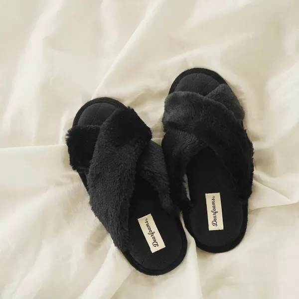 Dearfoams womens Jessica Furry Cross Band Slide