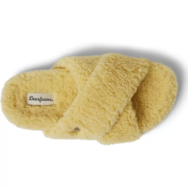 Dearfoams Women's Maddy Teddy Crossband Molded Footbed Slide Slipper