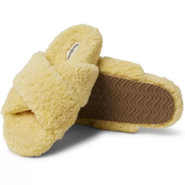 Dearfoams Women's Maddy Teddy Crossband Molded Footbed Slide Slipper