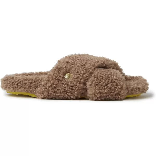 Dearfoams Women's Maddy Teddy Crossband Molded Footbed Slide Slipper