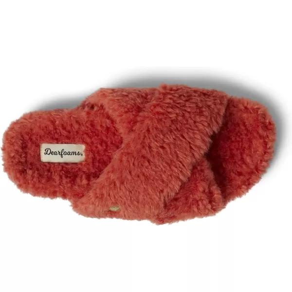 Dearfoams Women's Maddy Teddy Crossband Molded Footbed Slide Slipper