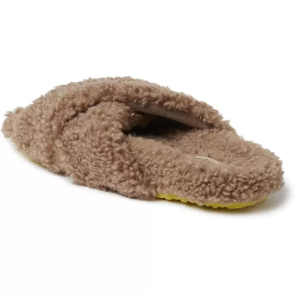 Dearfoams Women's Maddy Teddy Crossband Molded Footbed Slide Slipper