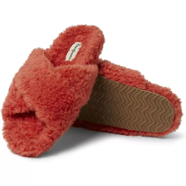 Dearfoams Women's Maddy Teddy Crossband Molded Footbed Slide Slipper