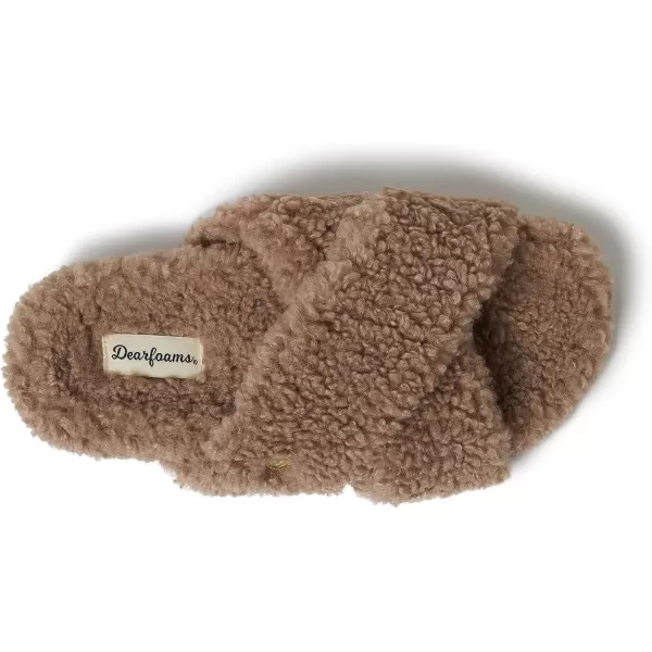 Dearfoams Women's Maddy Teddy Crossband Molded Footbed Slide Slipper