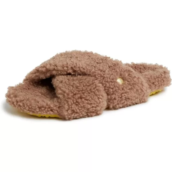 Dearfoams Women's Maddy Teddy Crossband Molded Footbed Slide Slipper