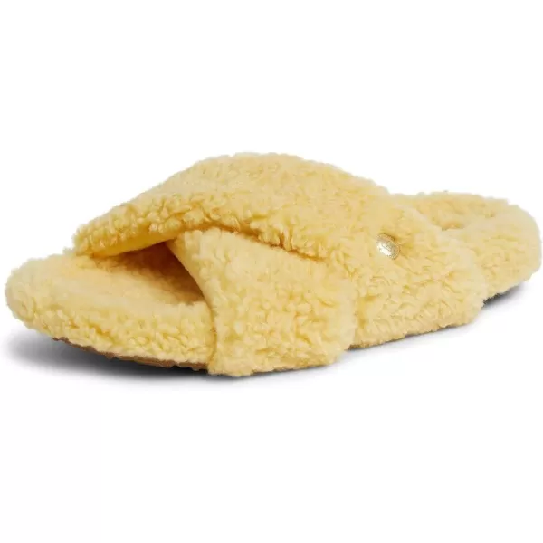 Dearfoams Women's Maddy Teddy Crossband Molded Footbed Slide Slipper