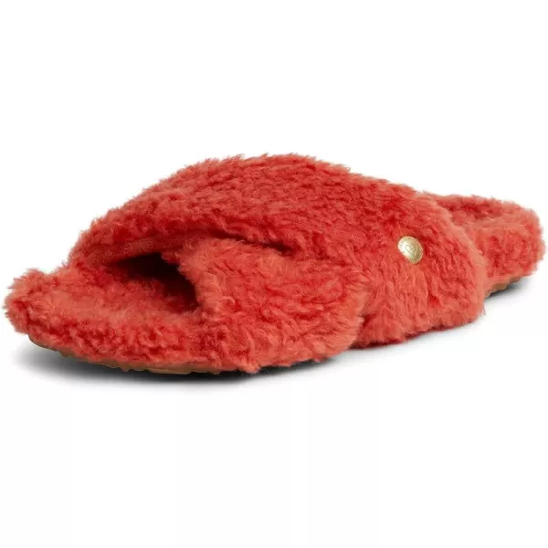 Dearfoams Women's Maddy Teddy Crossband Molded Footbed Slide Slipper