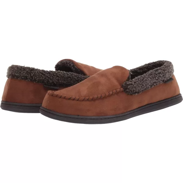 Dearfoams mens Eli Microfiber Indoor/Outdoor With Whipstitch Detail Suede Moccasin Slipper