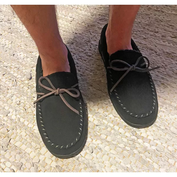 Dearfoams mens Toby Microsuede Moccasin With Tie Slipper