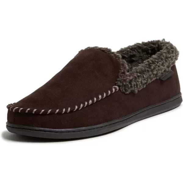 Dearfoams mens Eli Microfiber Indoor/Outdoor With Whipstitch Detail Suede Moccasin Slipper