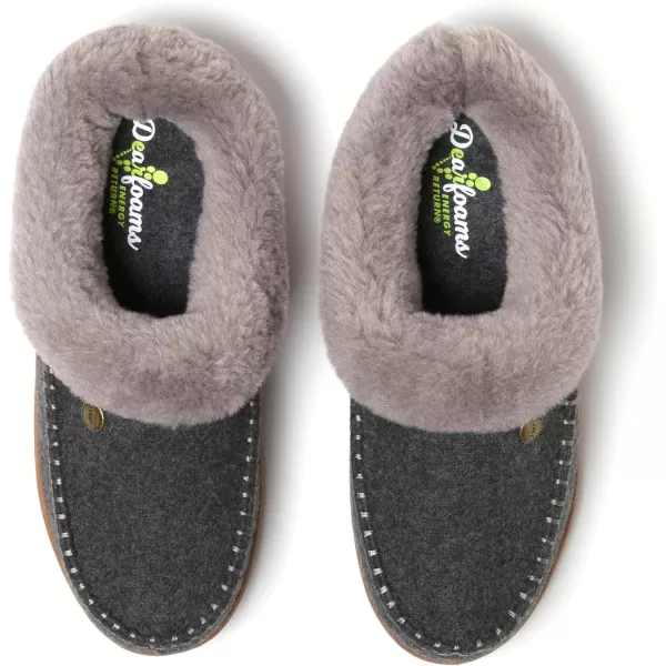 Dearfoams Womens Atley Indoor Outdoor House Shoe Fuzzy Memeory Foam Clog SlipperDark Heather Grey