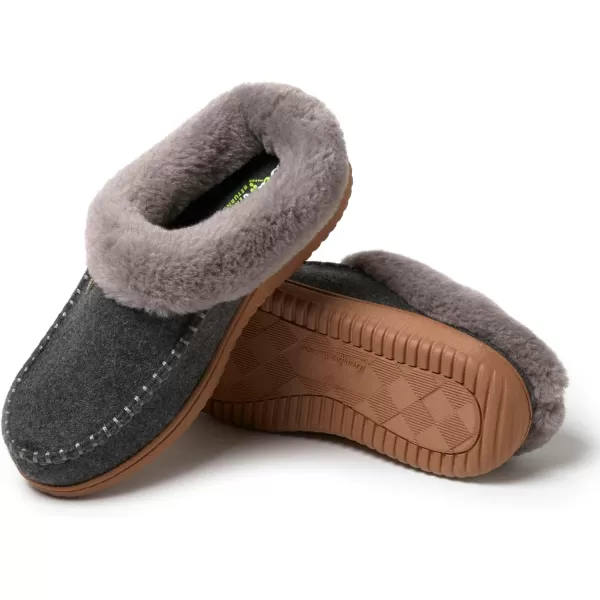 Dearfoams Womens Atley Indoor Outdoor House Shoe Fuzzy Memeory Foam Clog SlipperDark Heather Grey