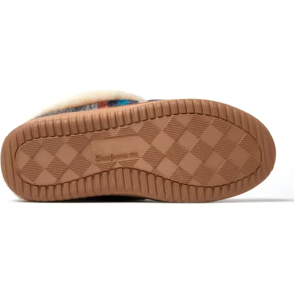 Dearfoams Womens Atley Indoor Outdoor House Shoe Fuzzy Memeory Foam Clog SlipperNavy Plaid