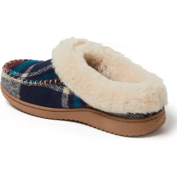 Dearfoams Womens Atley Indoor Outdoor House Shoe Fuzzy Memeory Foam Clog SlipperNavy Plaid