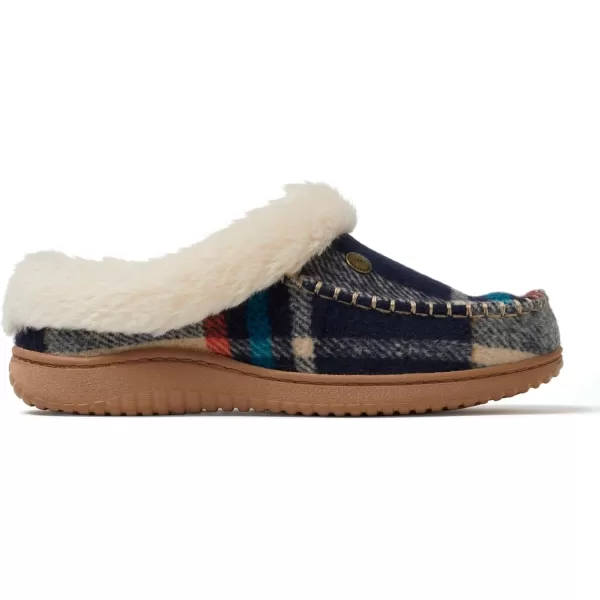 Dearfoams Womens Atley Indoor Outdoor House Shoe Fuzzy Memeory Foam Clog SlipperNavy Plaid
