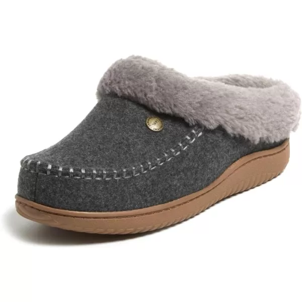 Dearfoams Womens Atley Indoor Outdoor House Shoe Fuzzy Memeory Foam Clog SlipperDark Heather Grey