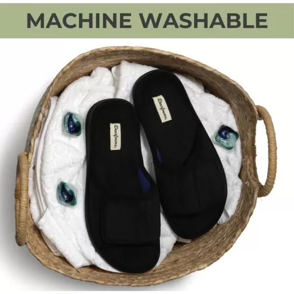 imageDearfoams Mens Adjustable IndoorOutdoor Memory Foam Machine Washable Summer Slide SlipperBlack