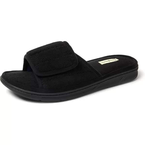 imageDearfoams Mens Adjustable IndoorOutdoor Memory Foam Machine Washable Summer Slide SlipperBlack