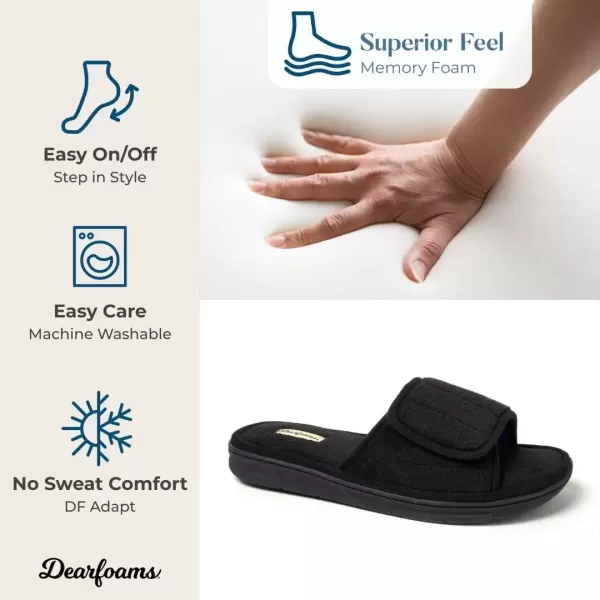 imageDearfoams Mens Adjustable IndoorOutdoor Memory Foam Machine Washable Summer Slide SlipperBlack