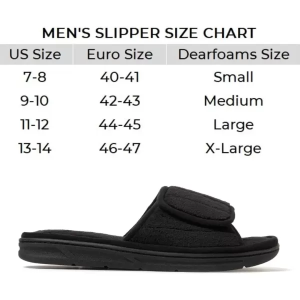 imageDearfoams Mens Adjustable IndoorOutdoor Memory Foam Machine Washable Summer Slide SlipperBlack