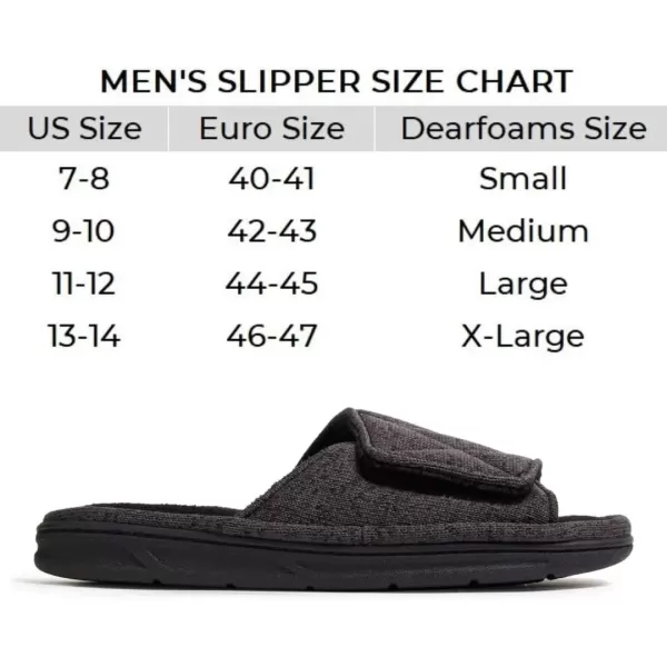 imageDearfoams Mens Adjustable IndoorOutdoor Memory Foam Machine Washable Summer Slide SlipperBlack Marled Knit
