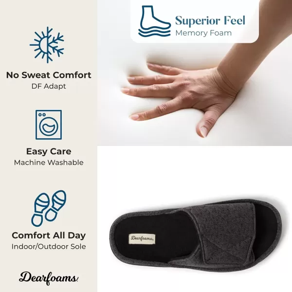 imageDearfoams Mens Adjustable IndoorOutdoor Memory Foam Machine Washable Summer Slide SlipperBlack Marled Knit
