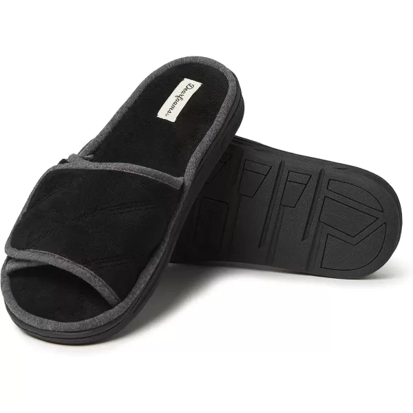 imageDearfoams Mens Adjustable IndoorOutdoor Memory Foam Machine Washable Summer Slide SlipperBlack Quilted