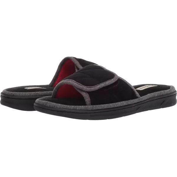 imageDearfoams Mens Adjustable IndoorOutdoor Memory Foam Machine Washable Summer Slide SlipperBlack Quilted
